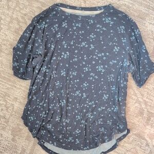 L.L. Bean Navy Short-Sleeve Crewneck Tee with Light Blue Floral Print